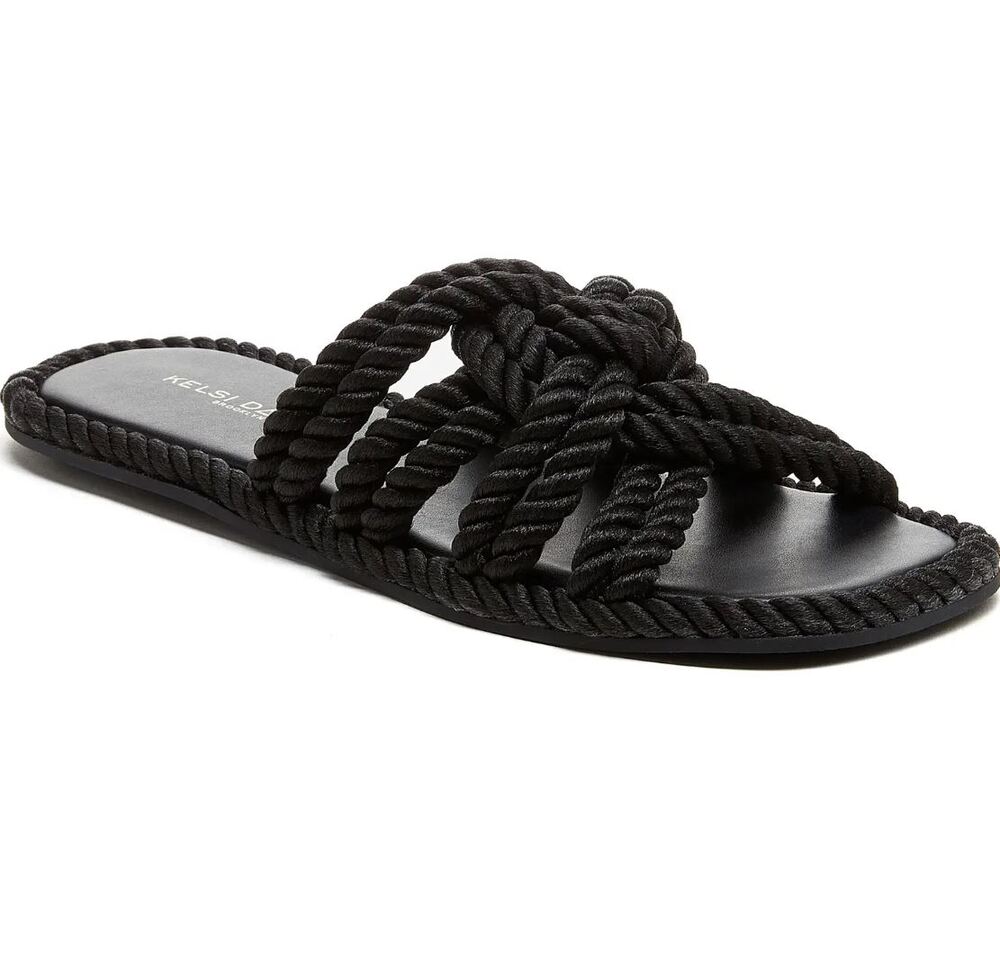 Kelsi Dagger Brooklyn Anthropologie Beachy Slide Rope Sandals US 7.5 Black Knot